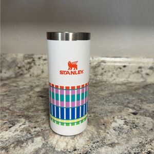 Stanley White Tumbler with Orange Logo and Multicolor Stripe Bands